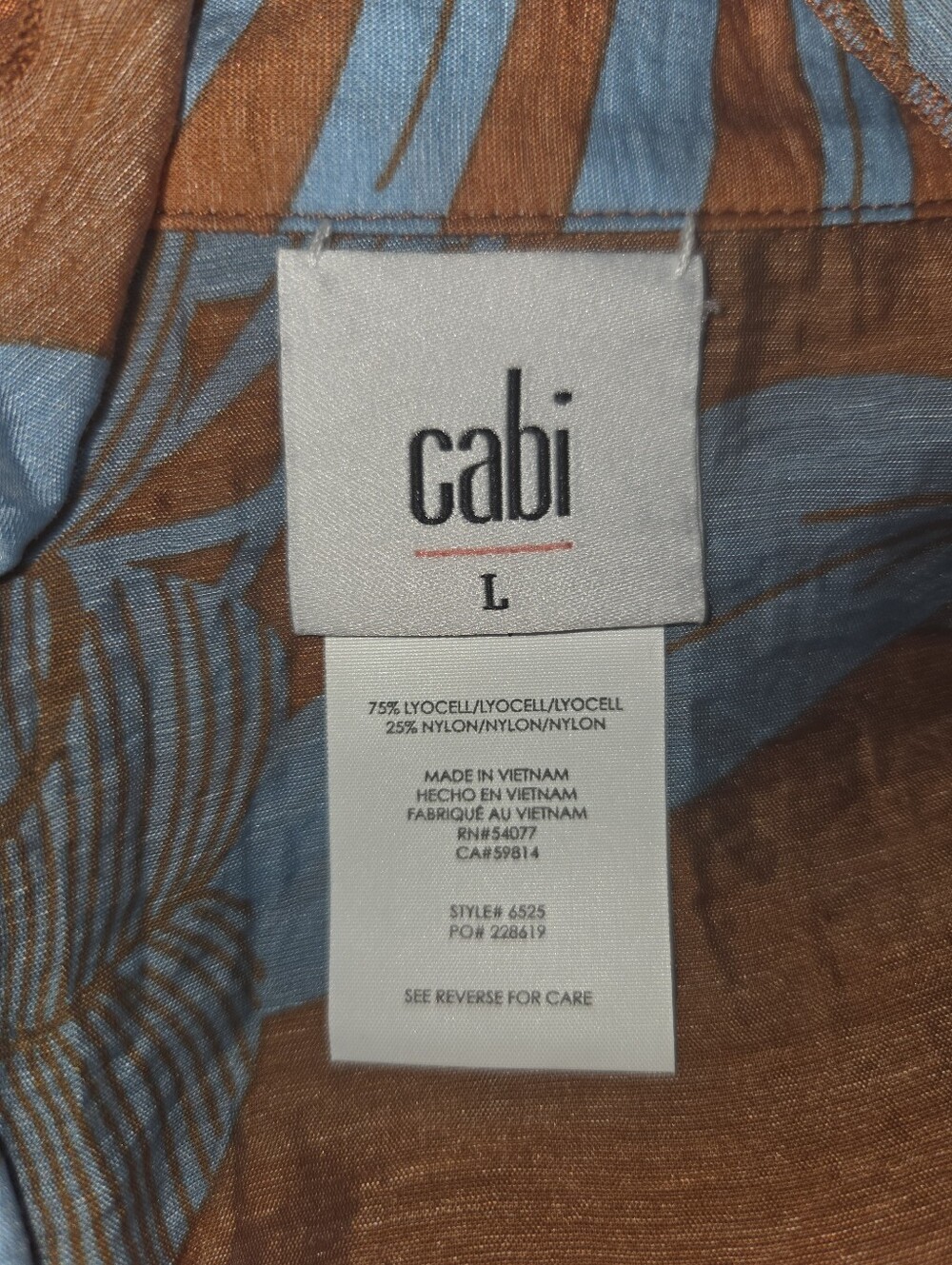 CAbi Tropical Top Semi Sheered Ruffle Neck Button-Front Top - Picture 3 of 3